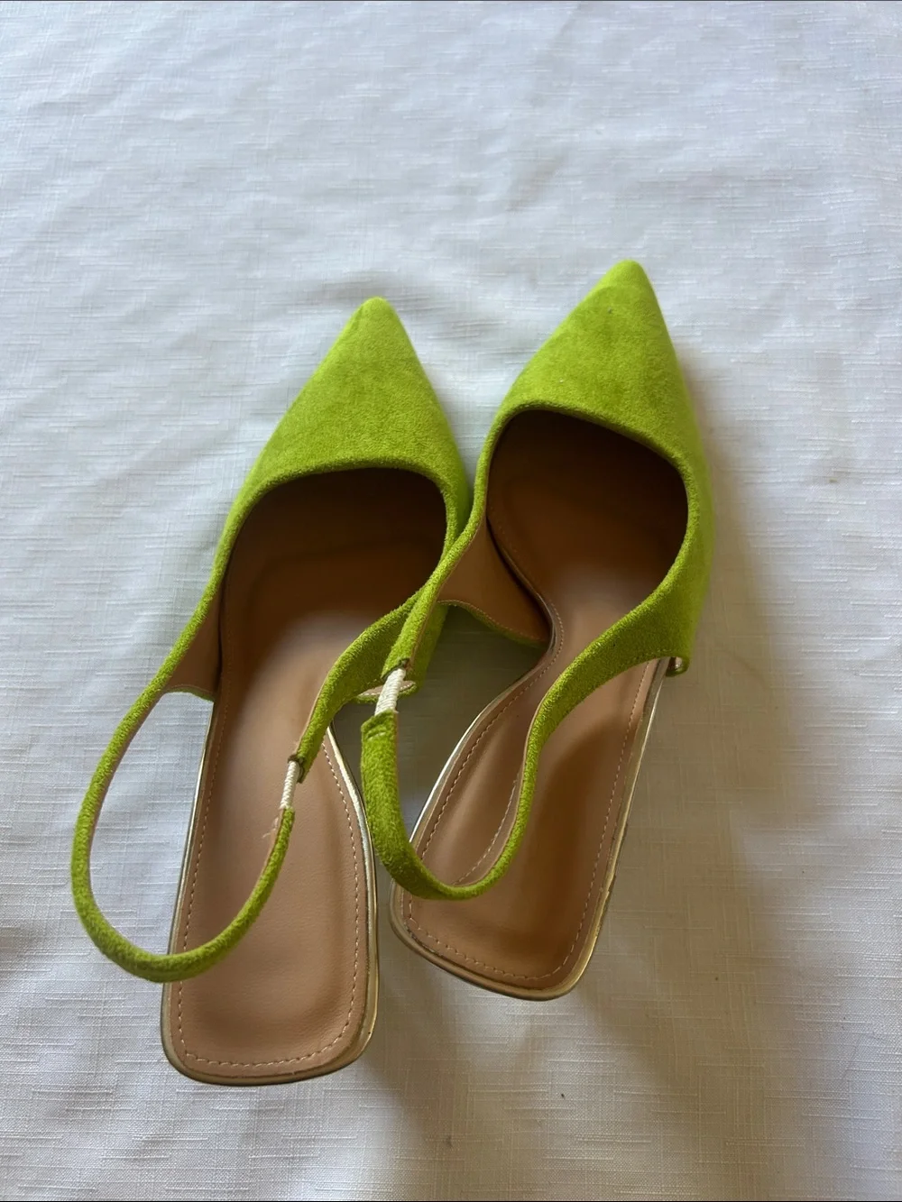 Green Suede Slingback Pointed-Toe Heels